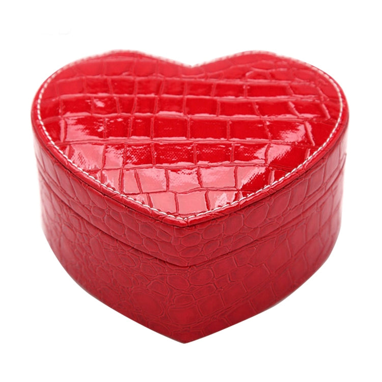 Two-layer Heart Shape Small Jewelry Box Synthetic Leather Rings and Earrings Mirrored Travel Storage Case