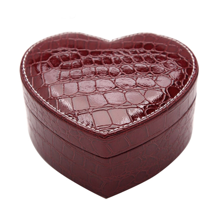 Two-layer Heart Shape Small Jewelry Box Synthetic Leather Rings and Earrings Mirrored Travel Storage Case