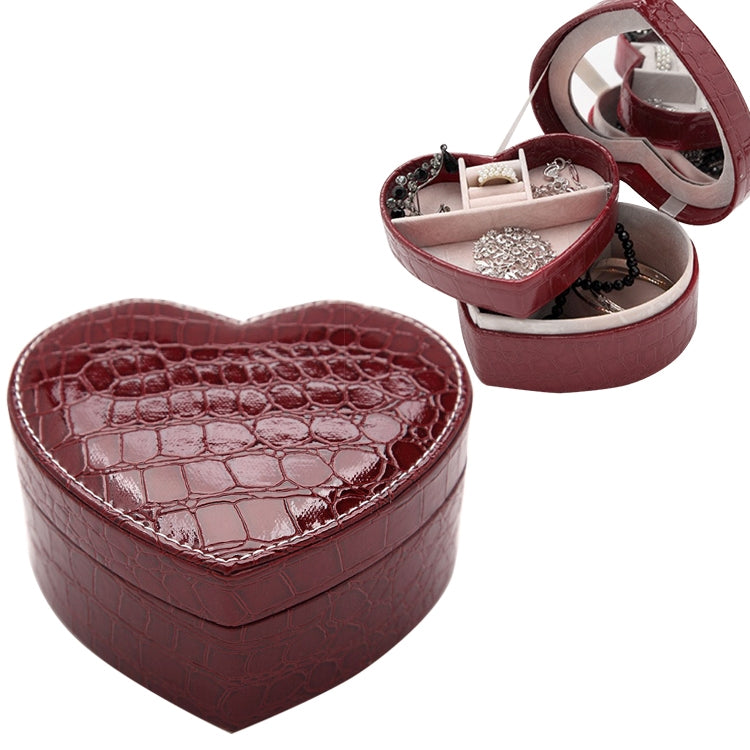 Two-layer Heart Shape Small Jewelry Box Synthetic Leather Rings and Earrings Mirrored Travel Storage Case