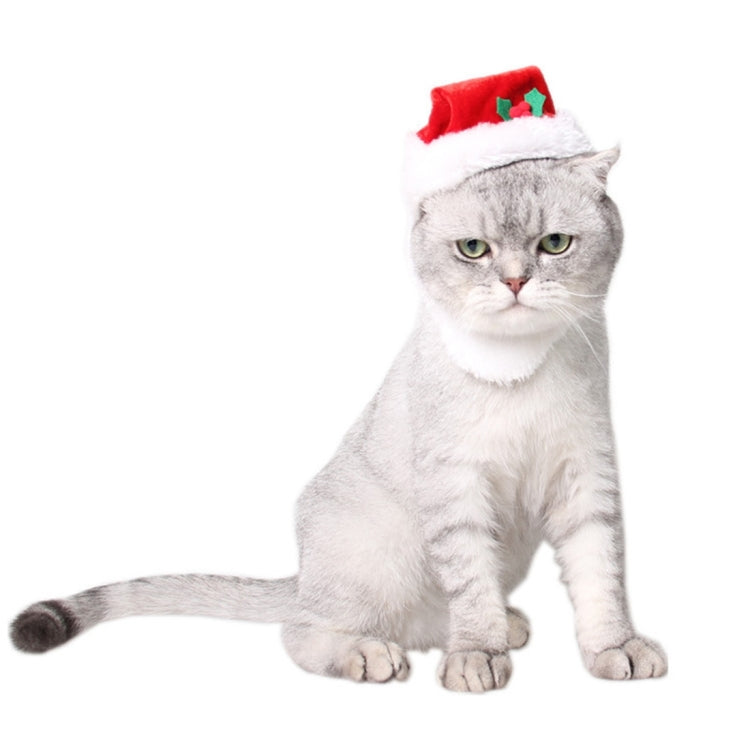 Western Santa Claus Beards Pet Dog Christmas Hat, Acrylic Comfortable Cats Dressing Up Christmas Hat with Bell(Red)