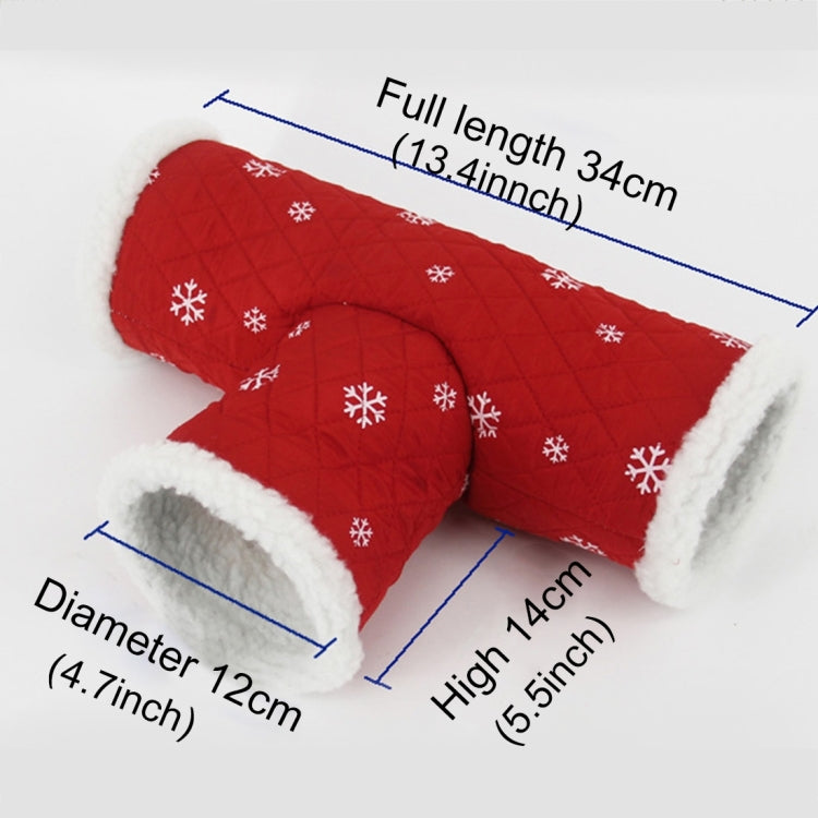 Winter Hedgehog T Shape Tunnel Snowflake Pattern Cotton Three Channels, Chinchilla Hamster Warm Three Channels Toy, Random Color Delivery