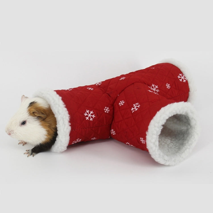 Winter Hedgehog T Shape Tunnel Snowflake Pattern Cotton Three Channels, Chinchilla Hamster Warm Three Channels Toy, Random Color Delivery