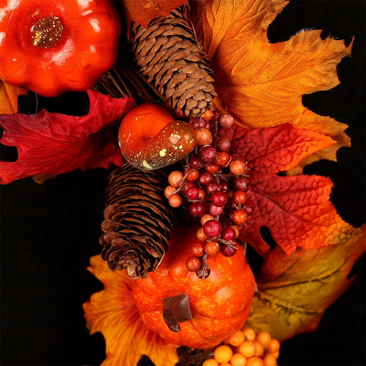 60cm Halloween Christmas Pumpkin Pine Cone Maple Wreath Home Decoration Pendant