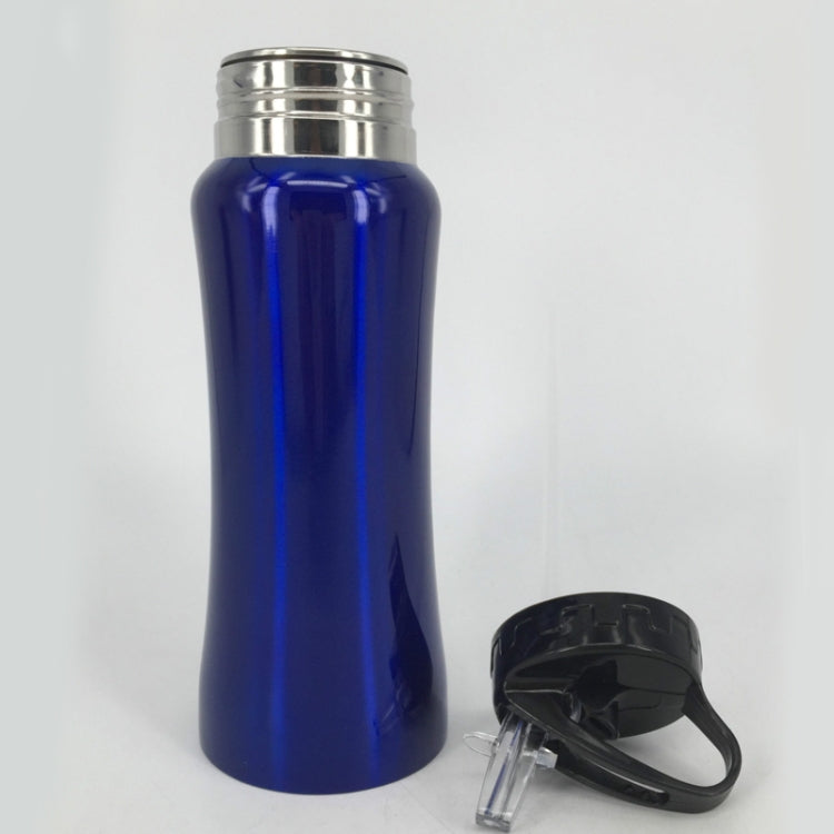 500ml Outdoor Healthy Sports Mug Single-layer Stainless Steel Curved Cup with Straw and Rope(Blue)