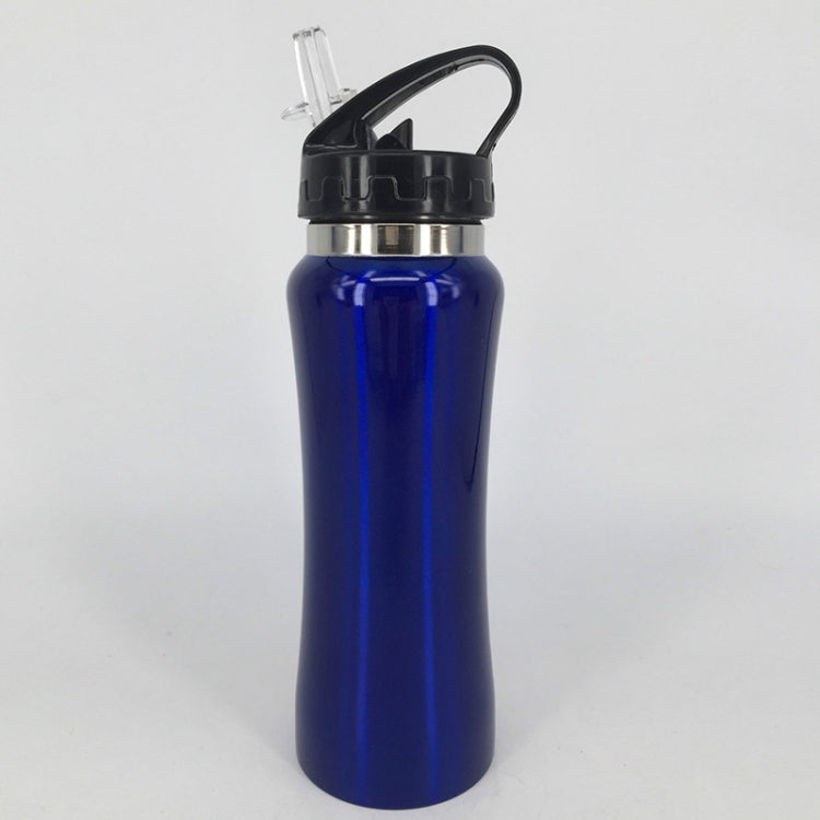 500ml Outdoor Healthy Sports Mug Single-layer Stainless Steel Curved Cup with Straw and Rope(Blue)