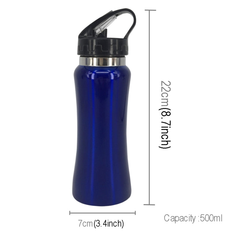 500ml Outdoor Healthy Sports Mug Single-layer Stainless Steel Curved Cup with Straw and Rope(Blue)
