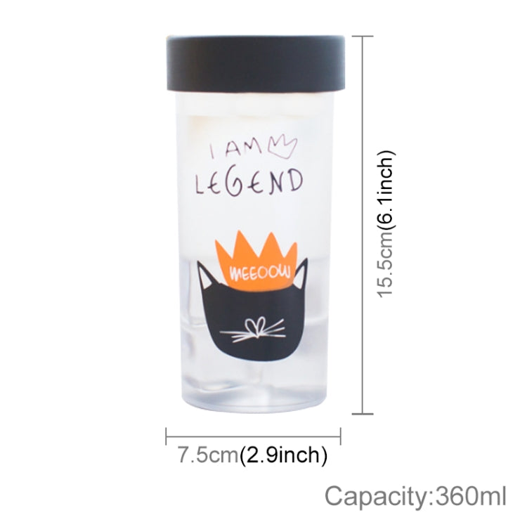 360ml Leak Proof Cartoon Style Transparent Plastic Cat Pattern Water Bottle With Handle Strap For Outdoor, Home And Office Using(Transparent), Random Style