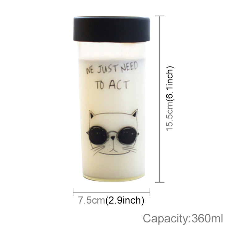 360ml Leak Proof Cartoon Style Transparent Plastic Cat Pattern Water Bottle With Handle Strap For Outdoor, Home And Office Using(Transparent), Random Style