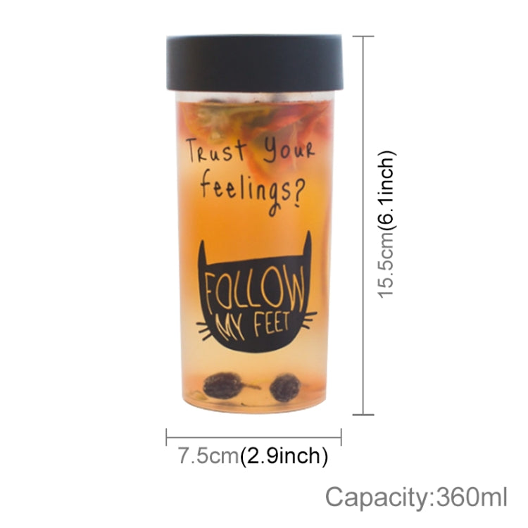 360ml Leak Proof Cartoon Style Transparent Plastic Cat Pattern Water Bottle With Handle Strap For Outdoor, Home And Office Using(Transparent), Random Style