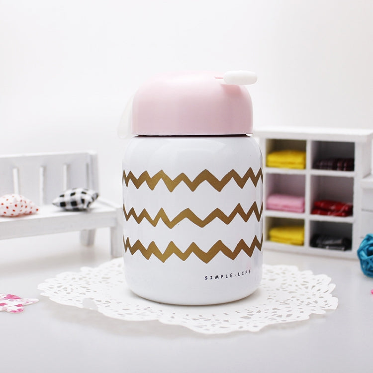 220ml  Stainless Steel Vacuum Thermos Heat Insulate Cute Mini Water Bottle With Handle Strap For Female(white+wave line)