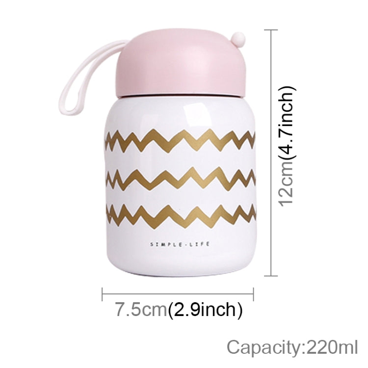 220ml  Stainless Steel Vacuum Thermos Heat Insulate Cute Mini Water Bottle With Handle Strap For Female(white+wave line)