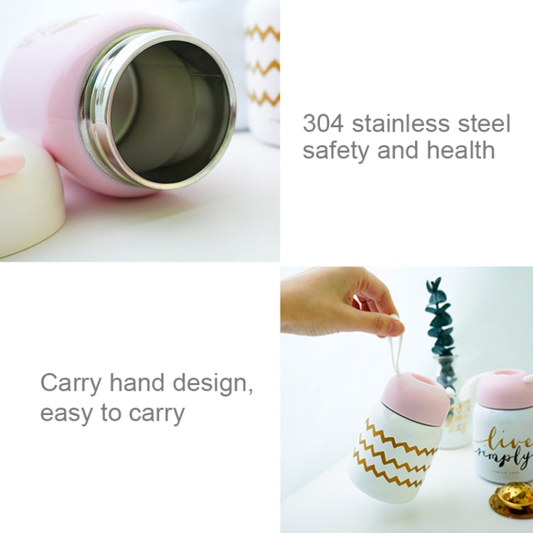 220ml  Stainless Steel Vacuum Thermos Heat Insulate Cute Mini Water Bottle With Handle Strap For Female(white+wave line)