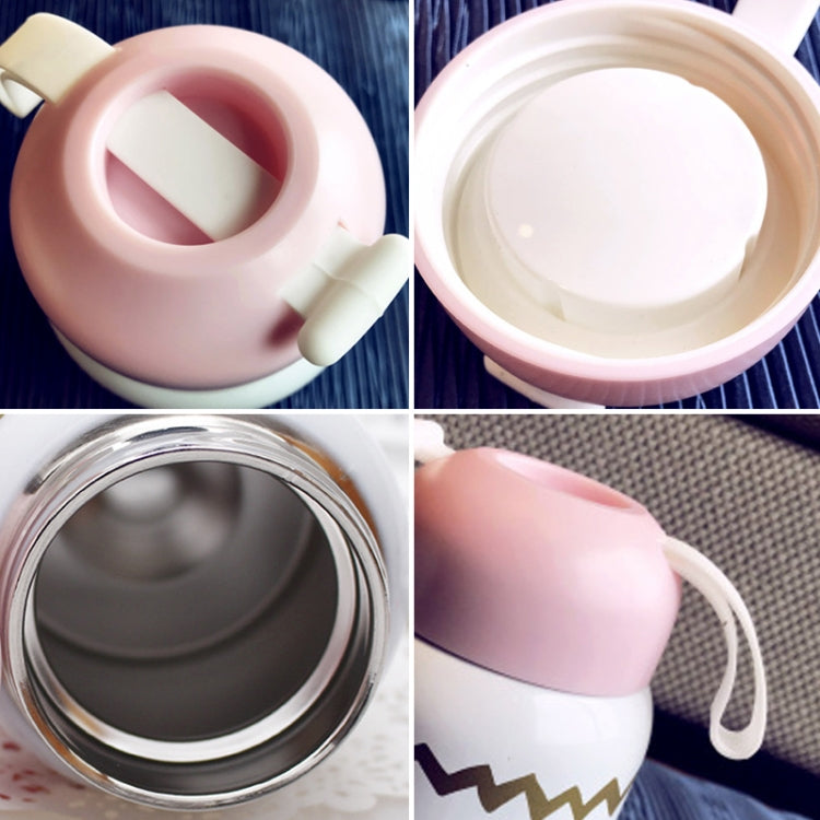 220ml  Stainless Steel Vacuum Thermos Heat Insulate Cute Mini Water Bottle With Handle Strap For Female(white+wave line)