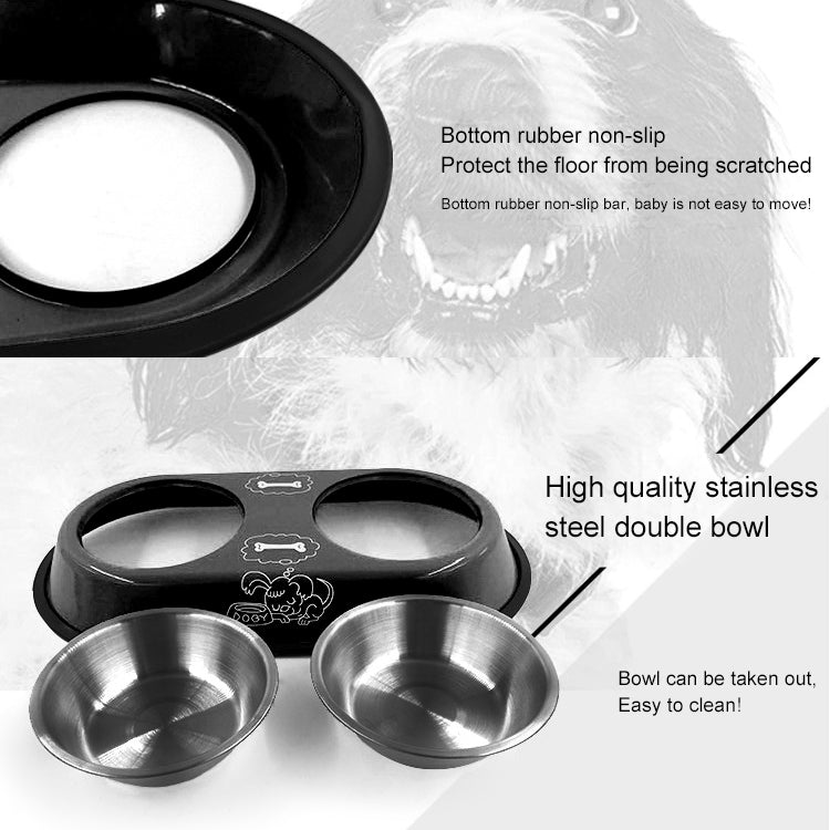 Stainless Steel High-Grade Bowls, Anti-slippery Bottom Cartoon Pattern Double Pets Bowls,Bowl Diameter: 14cm, Size: L
