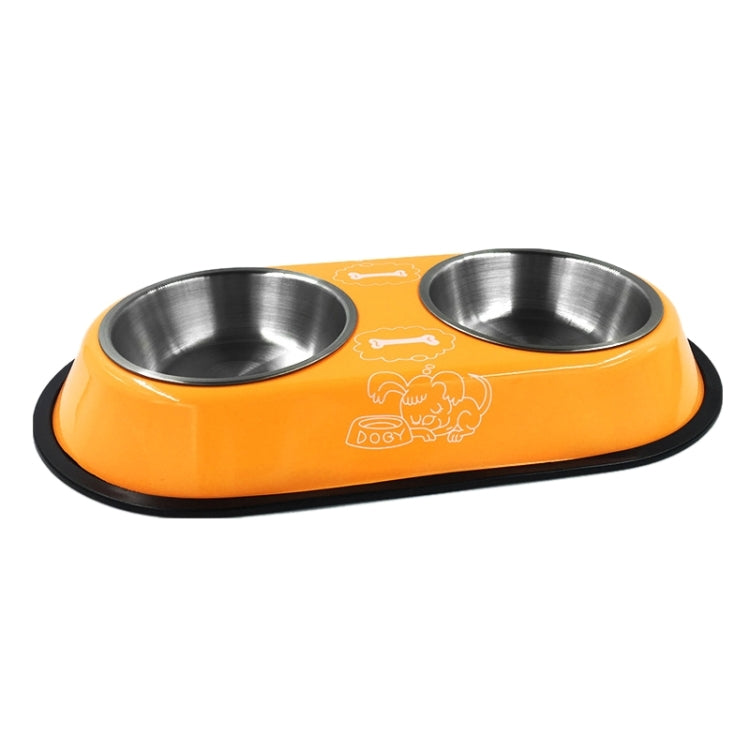 Stainless Steel High-Grade Bowls, Anti-slippery Bottom Cartoon Pattern Double Pets Bowls,Bowl Diameter: 14cm, Size: L