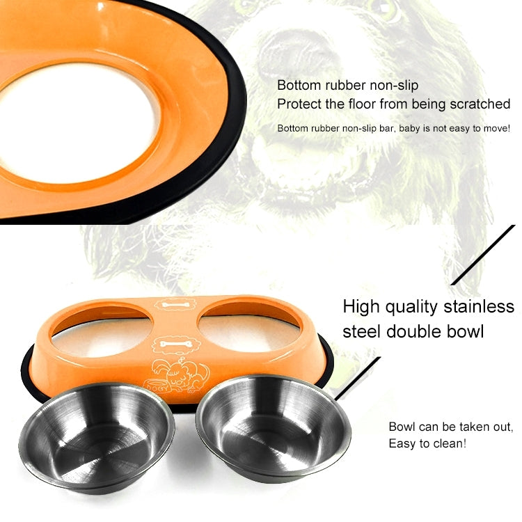 Stainless Steel High-Grade Bowls, Anti-slippery Bottom Cartoon Pattern Double Pets Bowls,Bowl Diameter: 14cm, Size: L