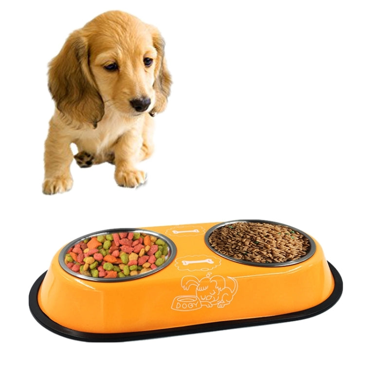 Stainless Steel High-Grade Bowls, Anti-slippery Bottom Cartoon Pattern Double Pets Bowls,Bowl Diameter: 14cm, Size: L