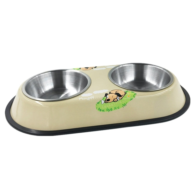 Stainless Steel High-Grade Bowls, Anti-slippery Bottom Cartoon Pattern Double Pets Bowls,Bowl Diameter: 14cm, Size: L