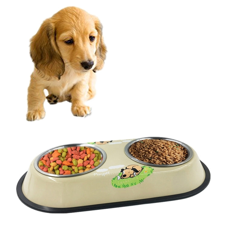 Stainless Steel High-Grade Bowls, Anti-slippery Bottom Cartoon Pattern Double Pets Bowls,Bowl Diameter: 14cm, Size: L