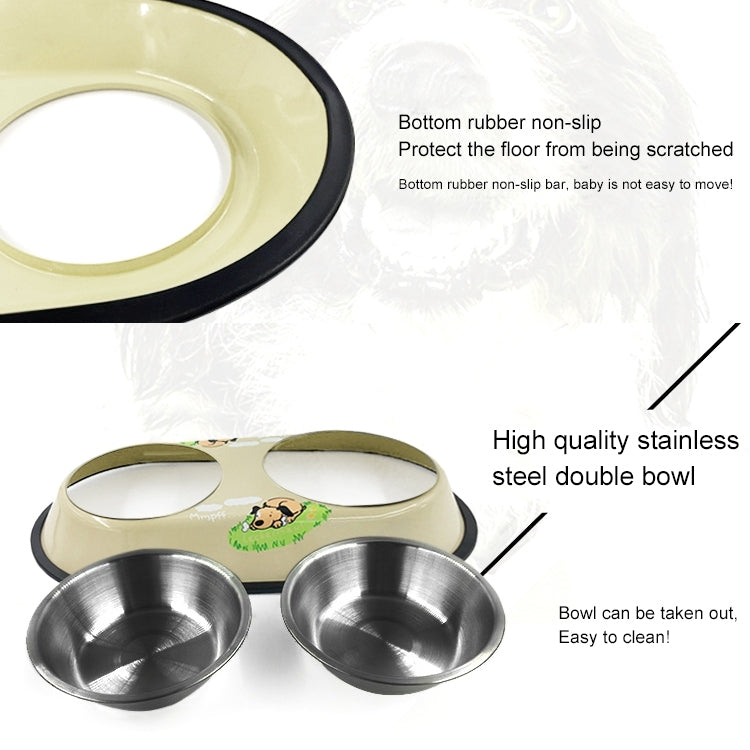 Stainless Steel High-Grade Bowls, Anti-slippery Bottom Cartoon Pattern Double Pets Bowls,Bowl Diameter: 14cm, Size: L