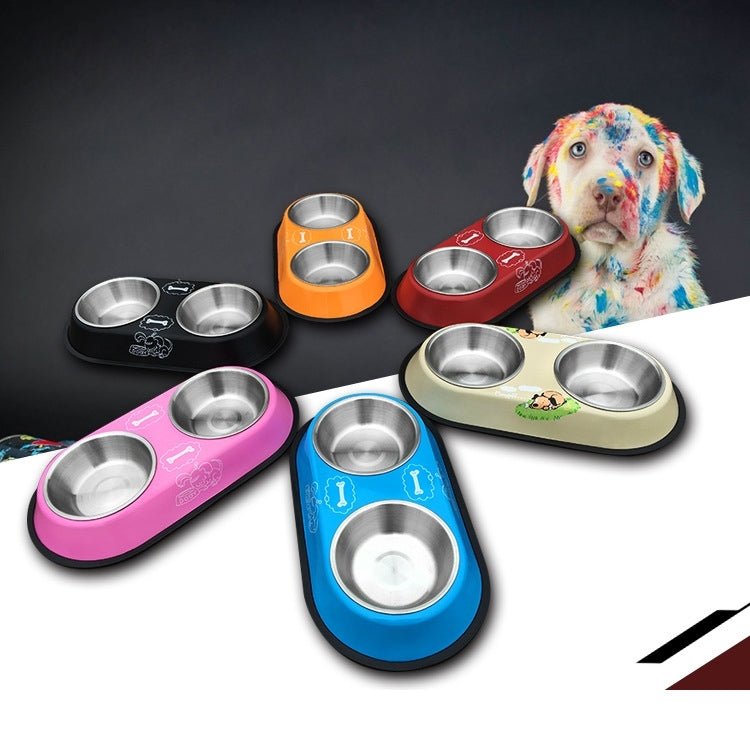 Stainless Steel High-Grade Bowls, Anti-slippery Bottom Cartoon Pattern Double Pets Bowls,Bowl Diameter: 14cm, Size: L