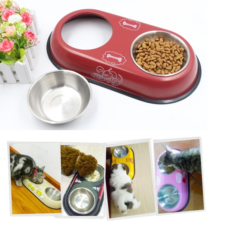 Stainless Steel High-Grade Bowls, Anti-slippery Bottom Cartoon Pattern Double Pets Bowls,Bowl Diameter: 12cm, Size: S