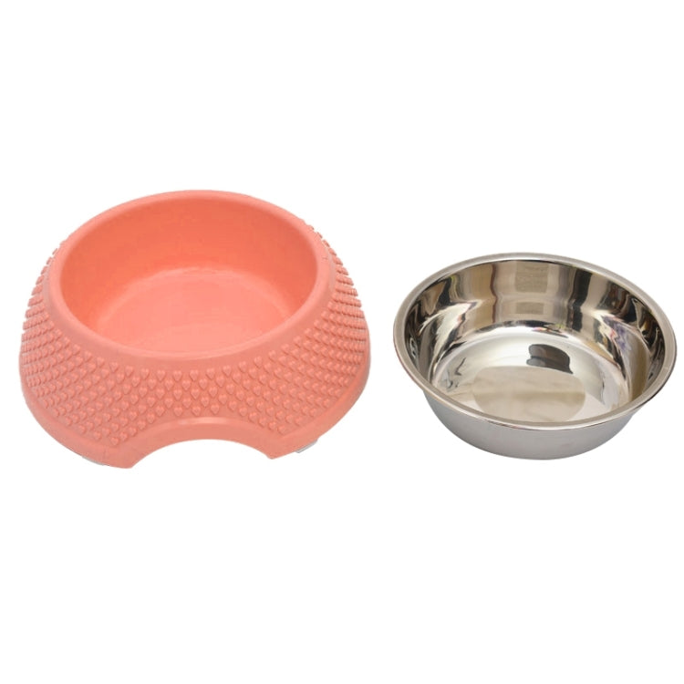 2 in 1 Stainless Steel  Bowls, Anti-slippery Mat Heart Shape Pattern Detachable Pets Bowls(Pink)