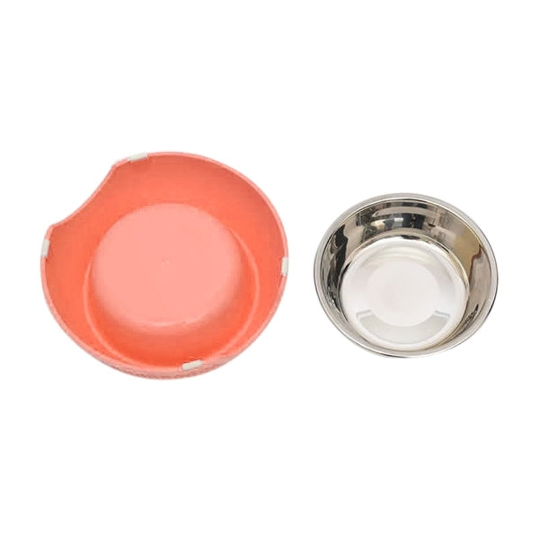 2 in 1 Stainless Steel  Bowls, Anti-slippery Mat Heart Shape Pattern Detachable Pets Bowls(Pink)