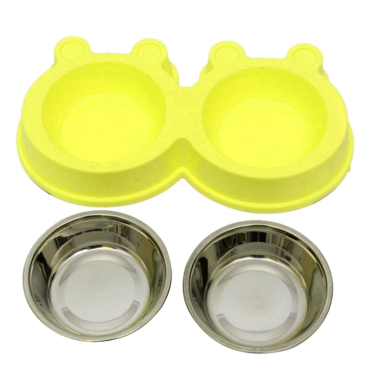2 in 1 Stainless Steel  Bowls, Anti-slippery Mat Cartoon Shape Detachable Pets Bowls, Random Color Delivery