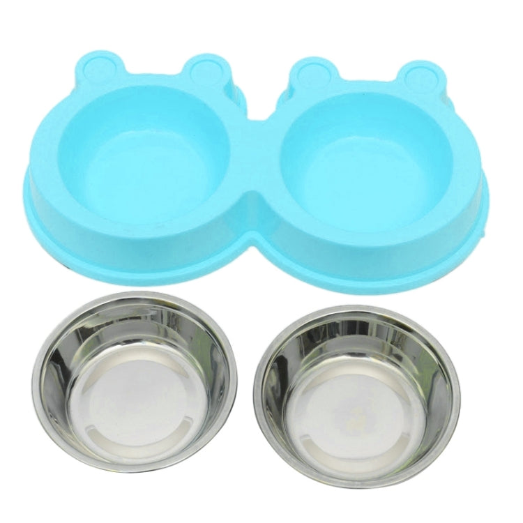 2 in 1 Stainless Steel  Bowls, Anti-slippery Mat Cartoon Shape Detachable Pets Bowls, Random Color Delivery