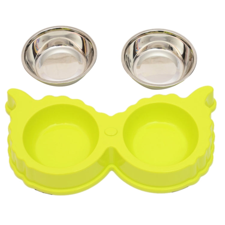2 in 1 Stainless Steel  Bowls, Anti-slippery Mat Eagle Eyes Shape Detachable Pets Bowls(Light Green)
