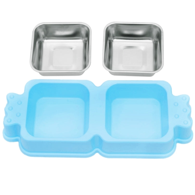 2 in 1 Stainless Steel  Bowls, Anti-slippery Mat Candy Square Shape bowl, Detachable Pets Bowls(Blue)