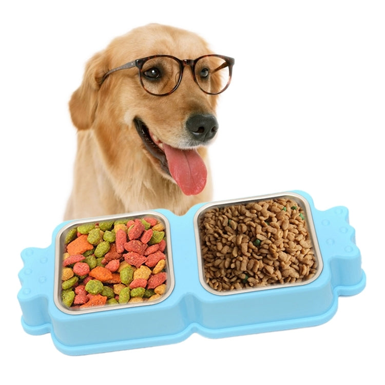 2 in 1 Stainless Steel  Bowls, Anti-slippery Mat Candy Square Shape bowl, Detachable Pets Bowls(Blue)