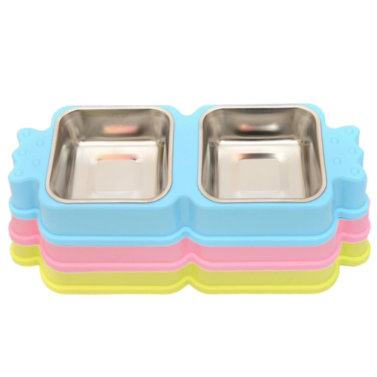 2 in 1 Stainless Steel  Bowls, Anti-slippery Mat Candy Square Shape bowl, Detachable Pets Bowls(Blue)