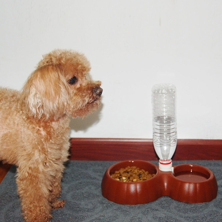 Pumpkin Shape Dog Cat Food Dish + Drinking Water Double Bowls with Automatic Water Dispenser, Size: S