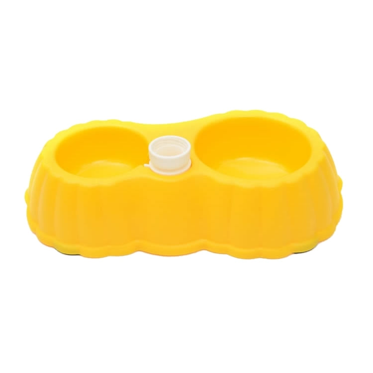 Pumpkin Shape Dog Cat Food Dish + Drinking Water Double Bowls with Automatic Water Dispenser, Size: S
