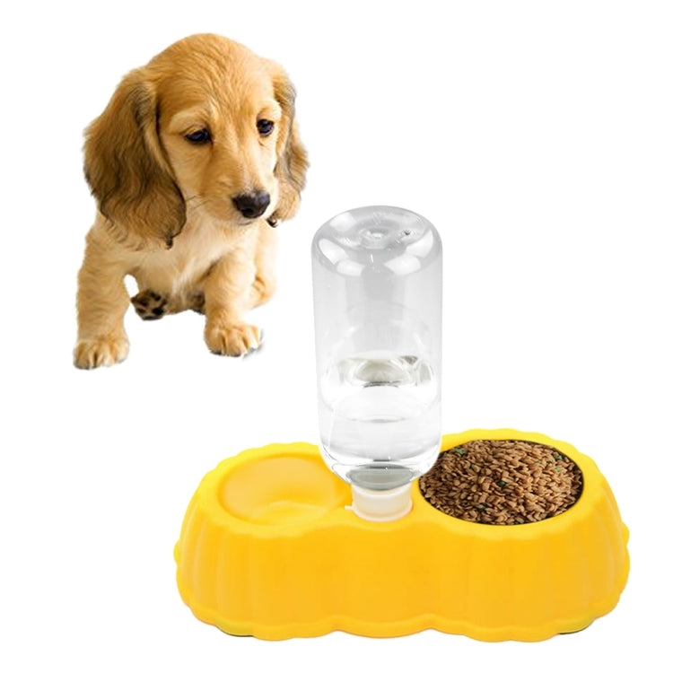 Pumpkin Shape Dog Cat Food Dish + Drinking Water Double Bowls with Automatic Water Dispenser, Size: S