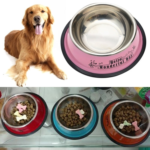 Stainless Steel Bowls, Anti-slip Colorful Paint Printed Pets Bowls, Bowl Diameter: 13 cm, Bowl Bottom Diameter: 17.7 cm