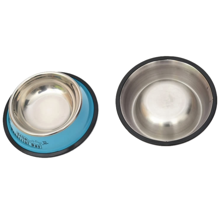 Stainless Steel Bowls, Anti-slip Colorful Paint Printed Pets Bowls, Bowl Diameter: 16 cm, Bowl Bottom Diameter: 21.3 cm