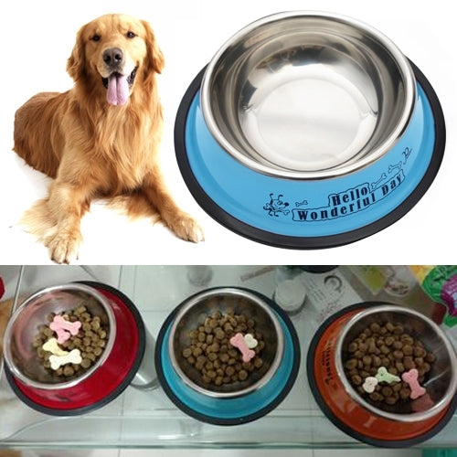 Stainless Steel Bowls, Anti-slip Colorful Paint Printed Pets Bowls, Bowl Diameter: 22.5 cm, Bowl Bottom Diameter: 29.5 cm
