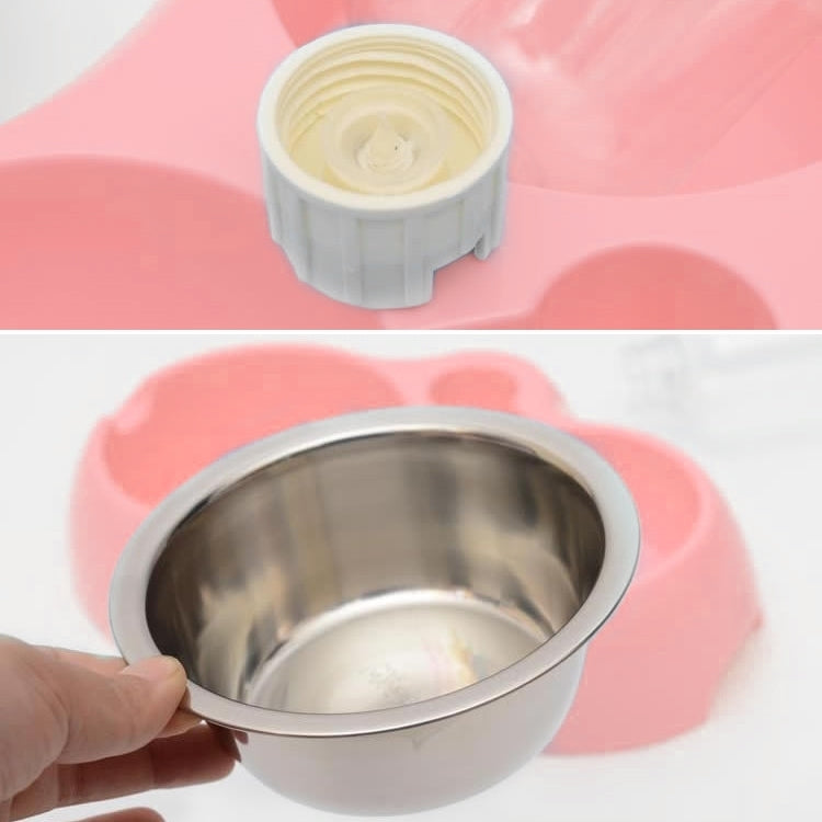 Stainless Steel Bowls, Anti-slip Dog Cat Food Dish + Drinking Water Pets Bowls with Automatic Water Dispenser