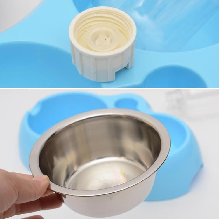 Stainless Steel Bowls, Anti-slip Dog Cat Food Dish + Drinking Water Pets Bowls with Automatic Water Dispenser
