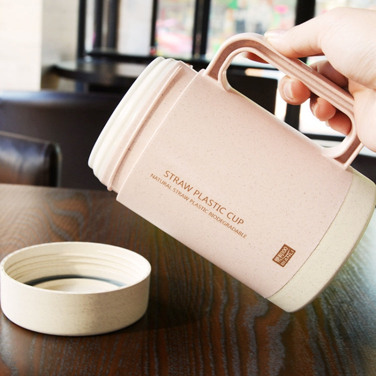 350ml  Wheat Straw Cellulose Made Leak Proof Double Layer Ceramic Office Tea Mug With Handle