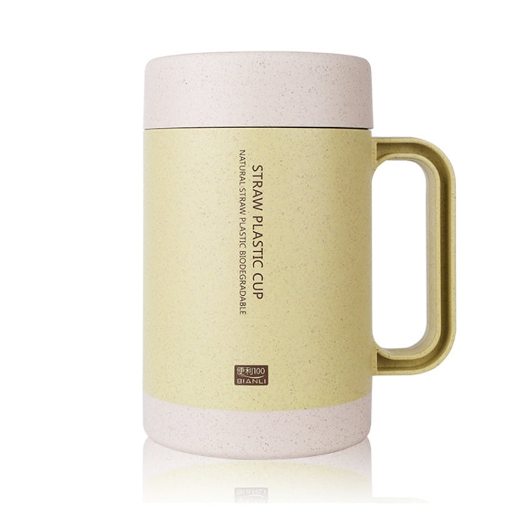 350ml  Wheat Straw Cellulose Made Leak Proof Double Layer Ceramic Office Tea Mug With Handle