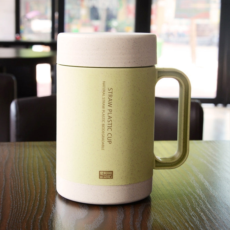 350ml  Wheat Straw Cellulose Made Leak Proof Double Layer Ceramic Office Tea Mug With Handle
