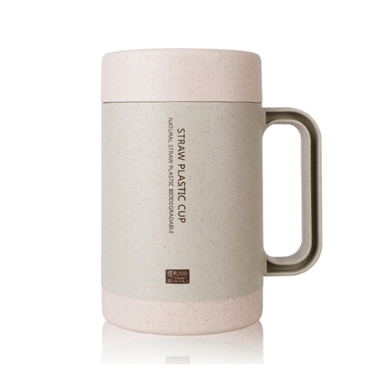 350ml  Wheat Straw Cellulose Made Leak Proof Double Layer Ceramic Office Tea Mug With Handle