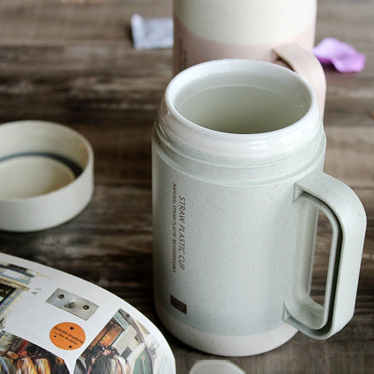 350ml  Wheat Straw Cellulose Made Leak Proof Double Layer Ceramic Office Tea Mug With Handle