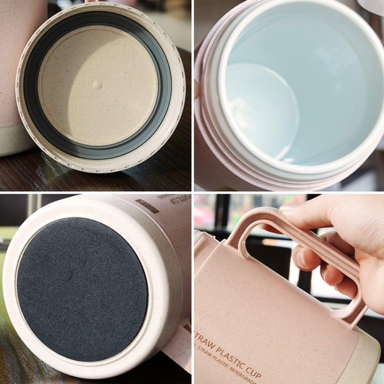 350ml  Wheat Straw Cellulose Made Leak Proof Double Layer Ceramic Office Tea Mug With Handle