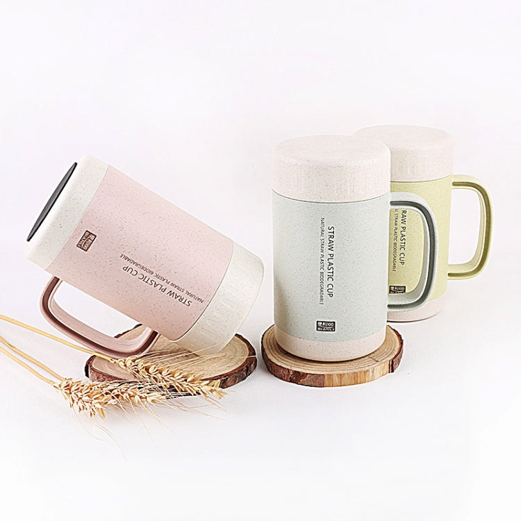 350ml  Wheat Straw Cellulose Made Leak Proof Double Layer Ceramic Office Tea Mug With Handle