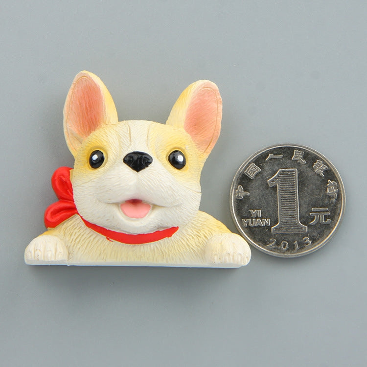 2 PCS Home Decoration Originality French Bulldog Tie 3D Magnetic Buckle Fridge Paste
